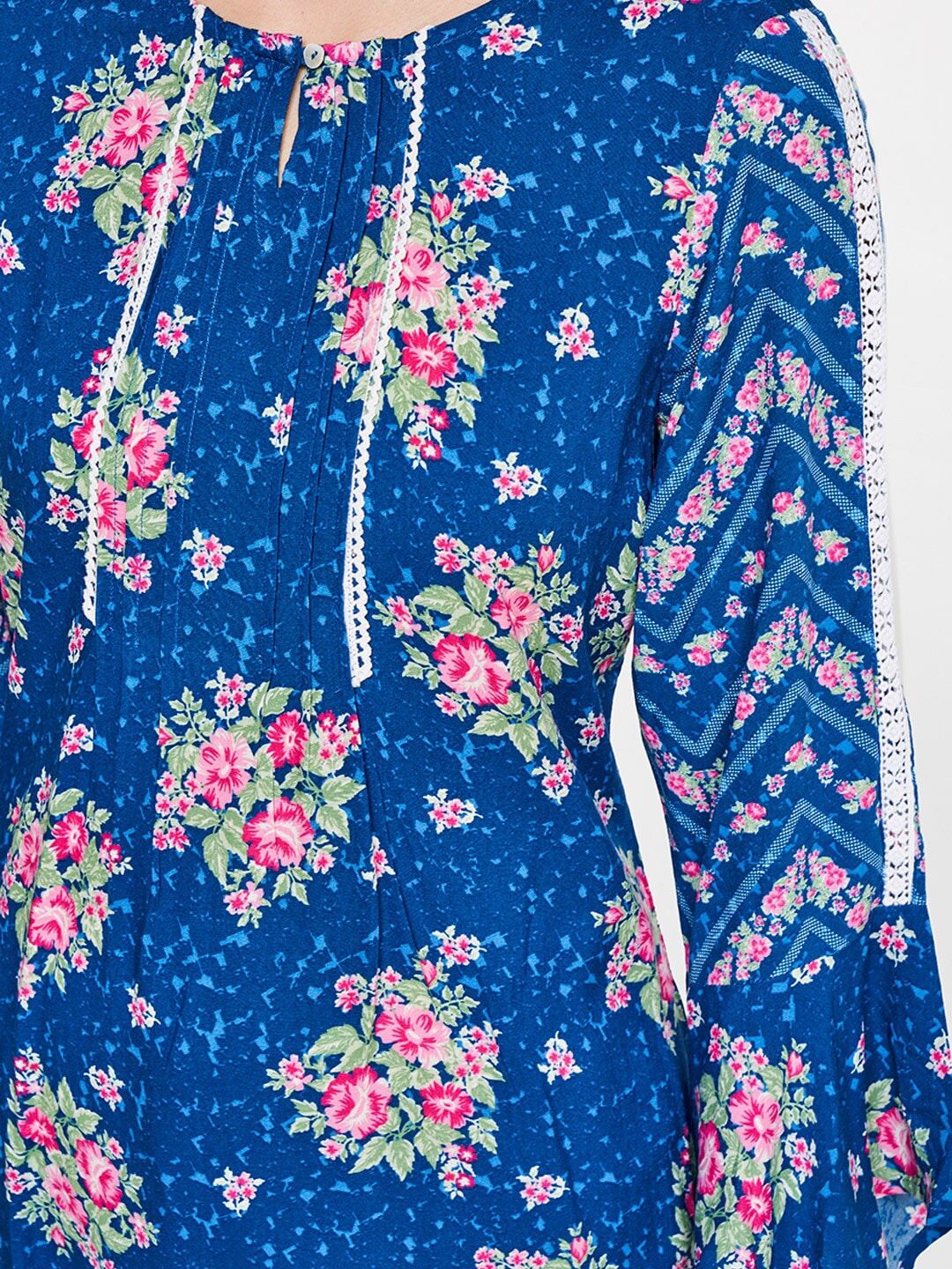 Global Desi Women Blue & Pink Floral Printed Top