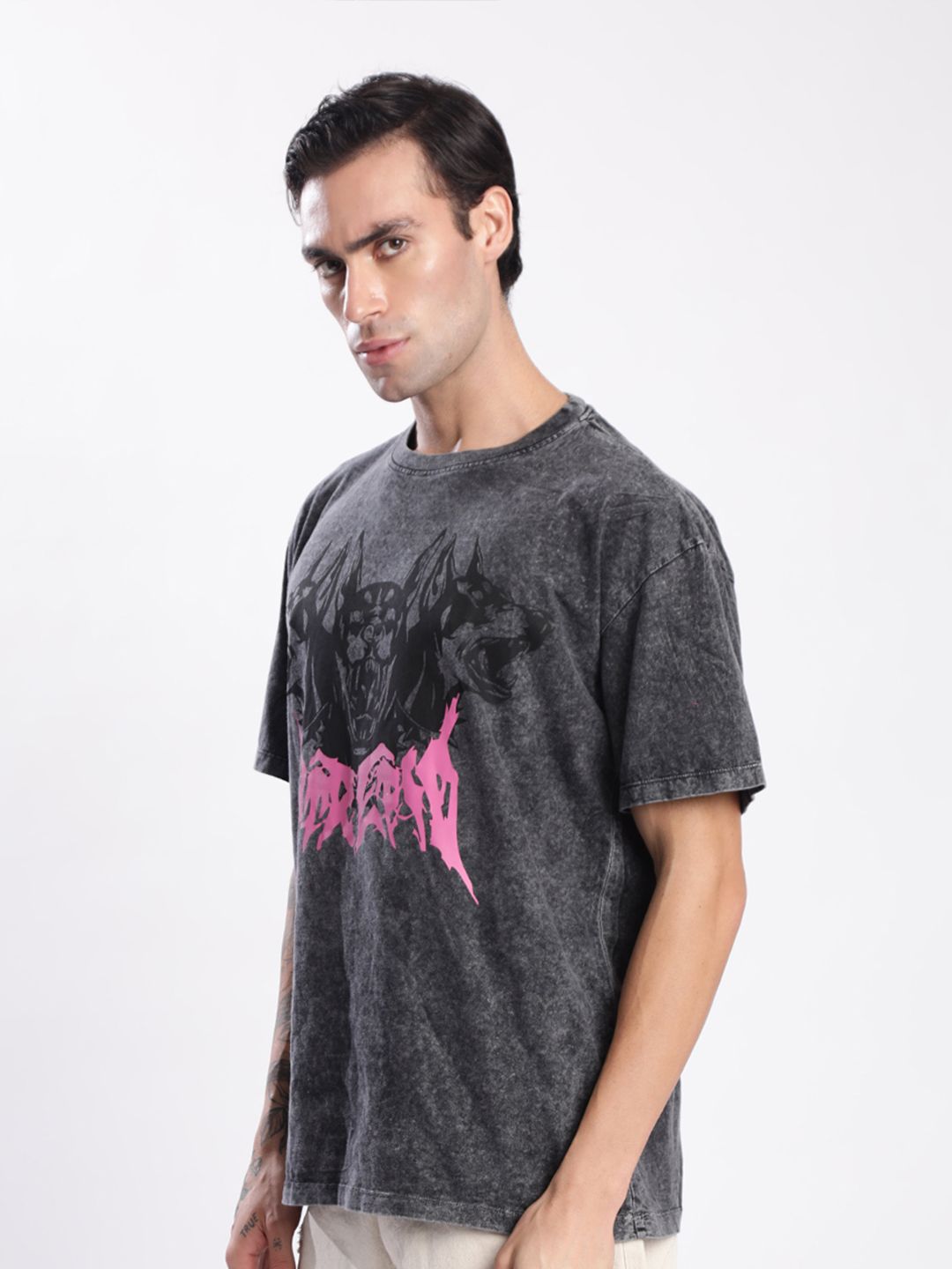 Bene Kleed Men Graphic Printed Acid Wash Cotton Oversized T-shirt