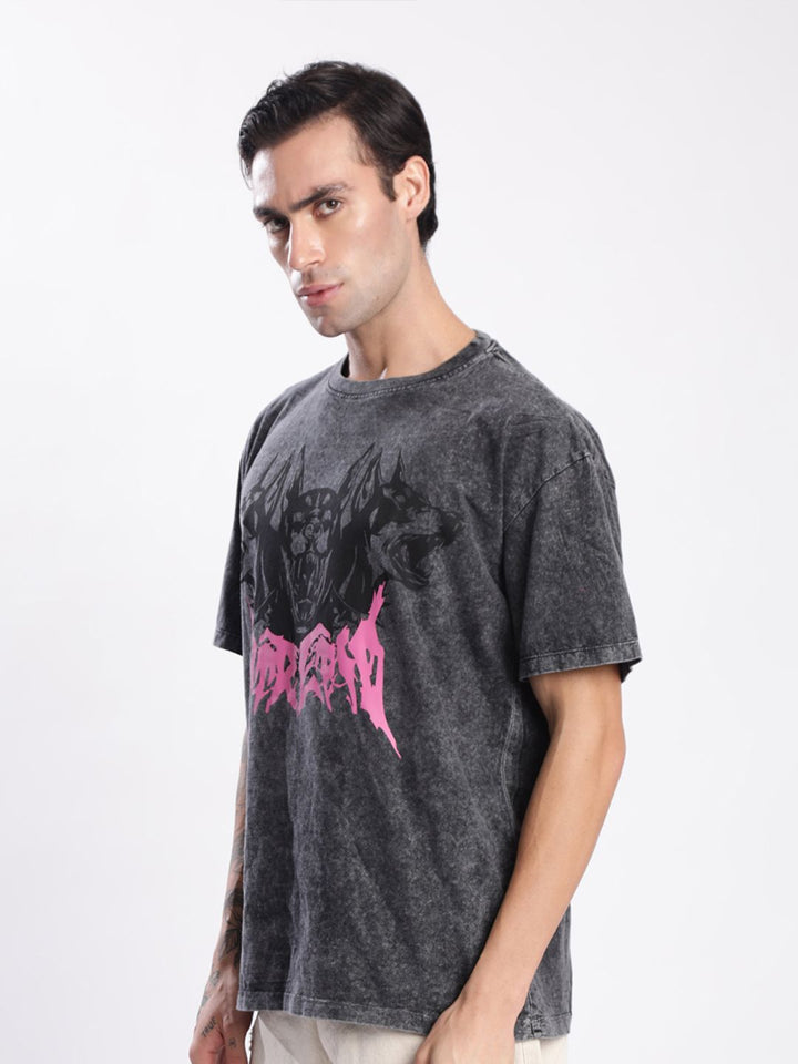 Bene Kleed Men Graphic Printed Acid Wash Cotton Oversized T-shirt