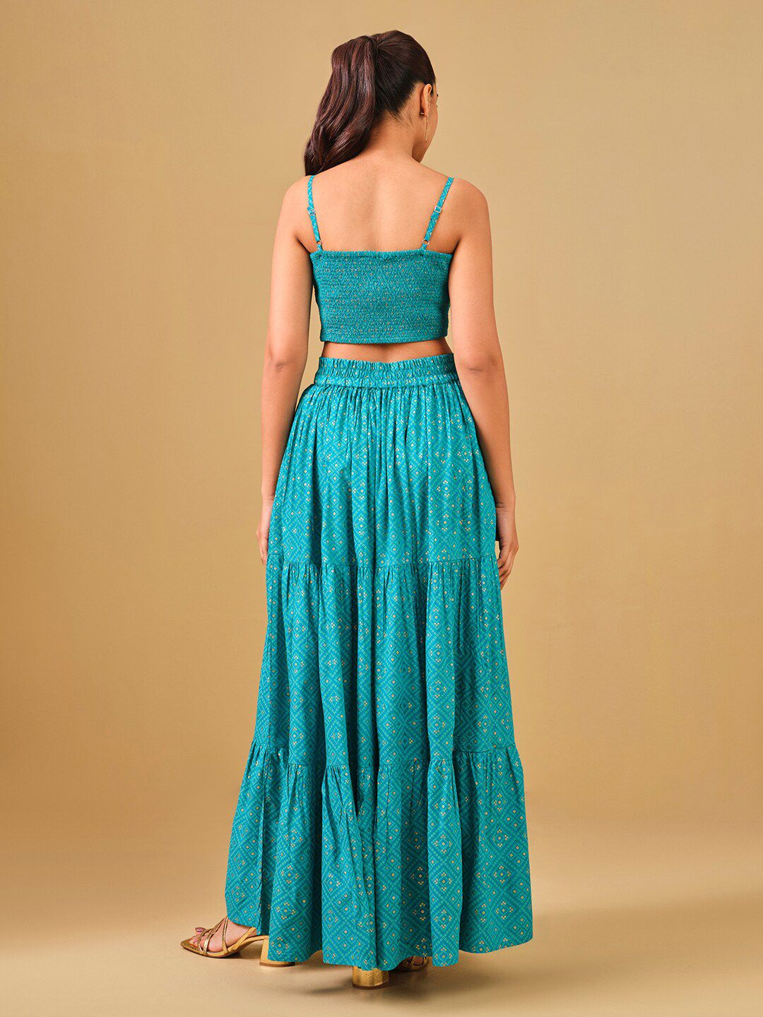 Global Desi Printed Crop Top & Maxi Skirt Co-ords