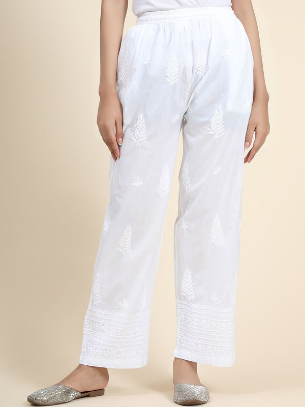 HOUSE OF KARI Women Ethnic Motifs Embroidered Chikankari Cotton Regular Trousers