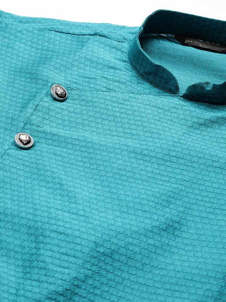 SOJANYA Men Teal Blue Woven Design Straight Kurta