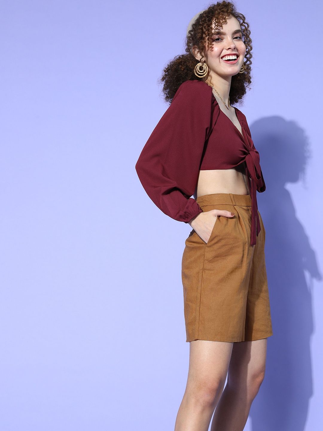 Berrylush Women Charming Maroon Solid Bustier Top