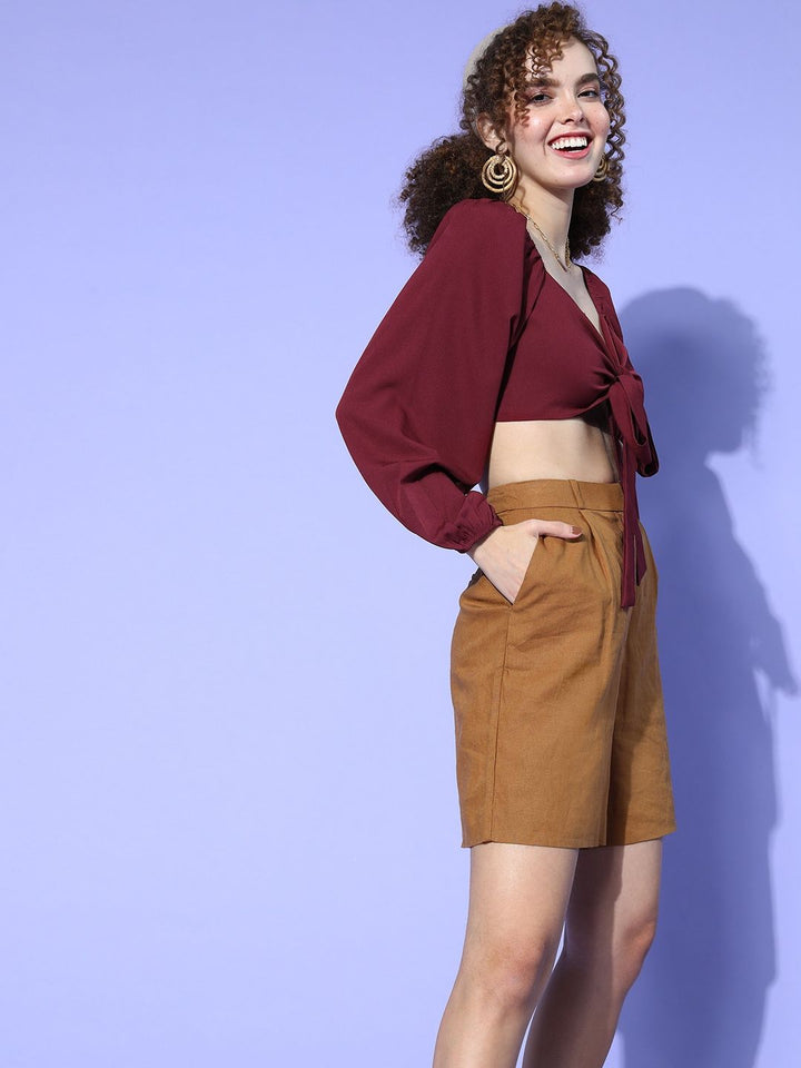 Berrylush Women Charming Maroon Solid Bustier Top