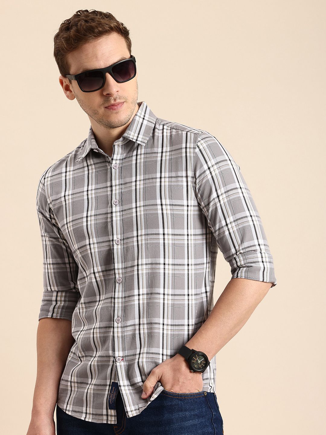 Being Human Pure Cotton Checked Casual Shirt