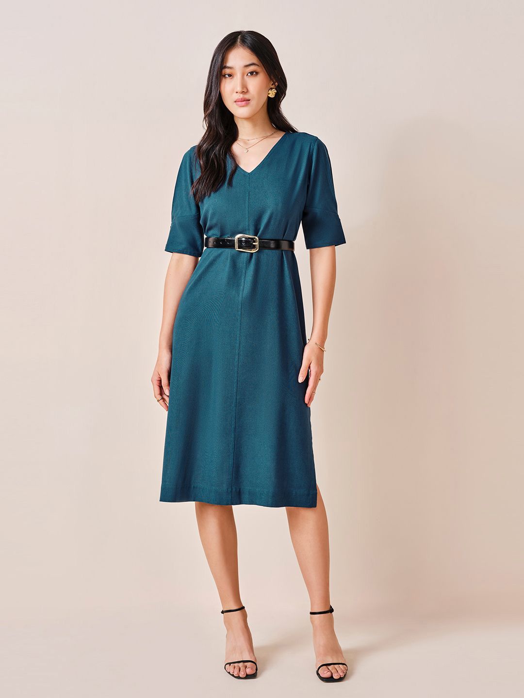 AND Solid A-Line Midi Dress