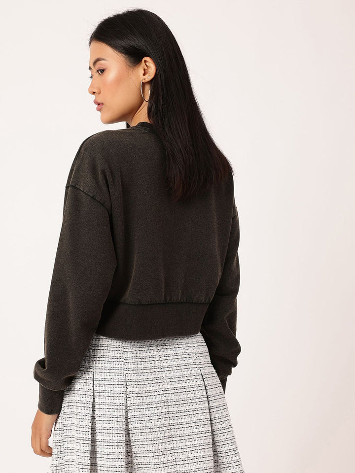 DressBerry Cotton Terry Relaxed Fit Crop Washed Sweatshirts