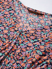 DressBerry Whimsical Touch Floral Printed Flutter Sleeves A-line Top
