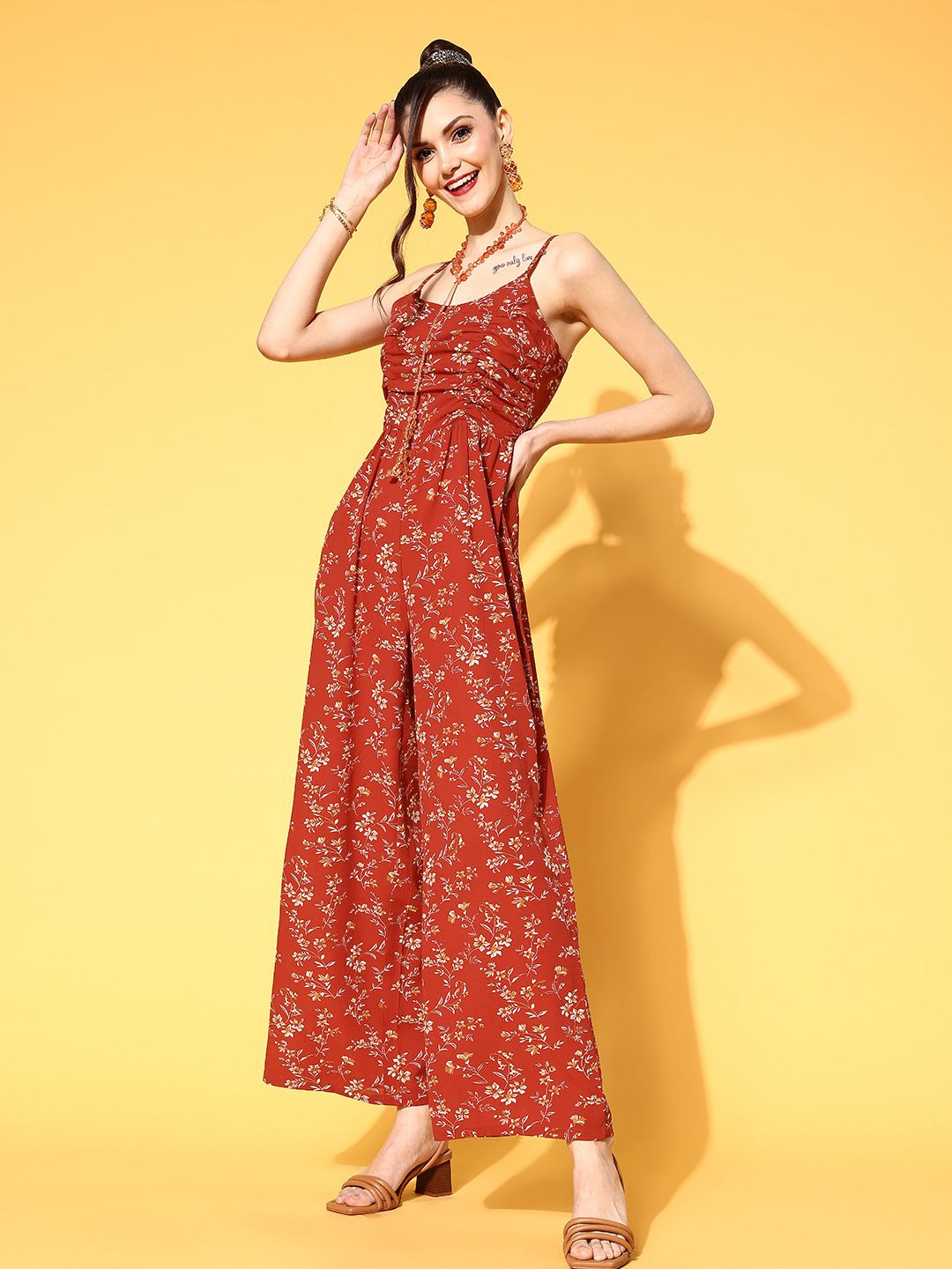 Berrylush Women Gorgeous Red Printed Volume Play Jumpsuit