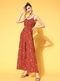 Berrylush Women Gorgeous Red Printed Volume Play Jumpsuit