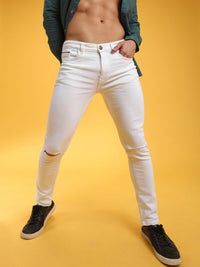 The Indian Garage Co Men White Slim Fit Mid-Rise Clean Look Stretchable Jeans