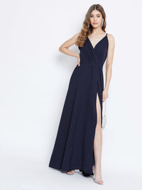 Berrylush Blue Crepe Maxi Dress