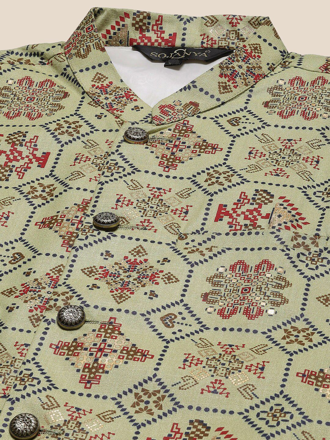 SOJANYA Mandarin Collar Regular Kurta With Trousers & Nehru Jacket