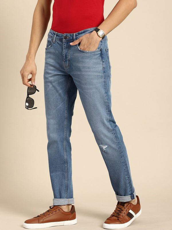 Menjadi Lelaki Manusia Slim Sesuai Cahaya Pudar Seluar Jeans