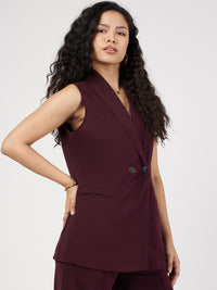 SASSAFRAS Double-Breasted Shawl Collar Sleeveless Longline Blazer