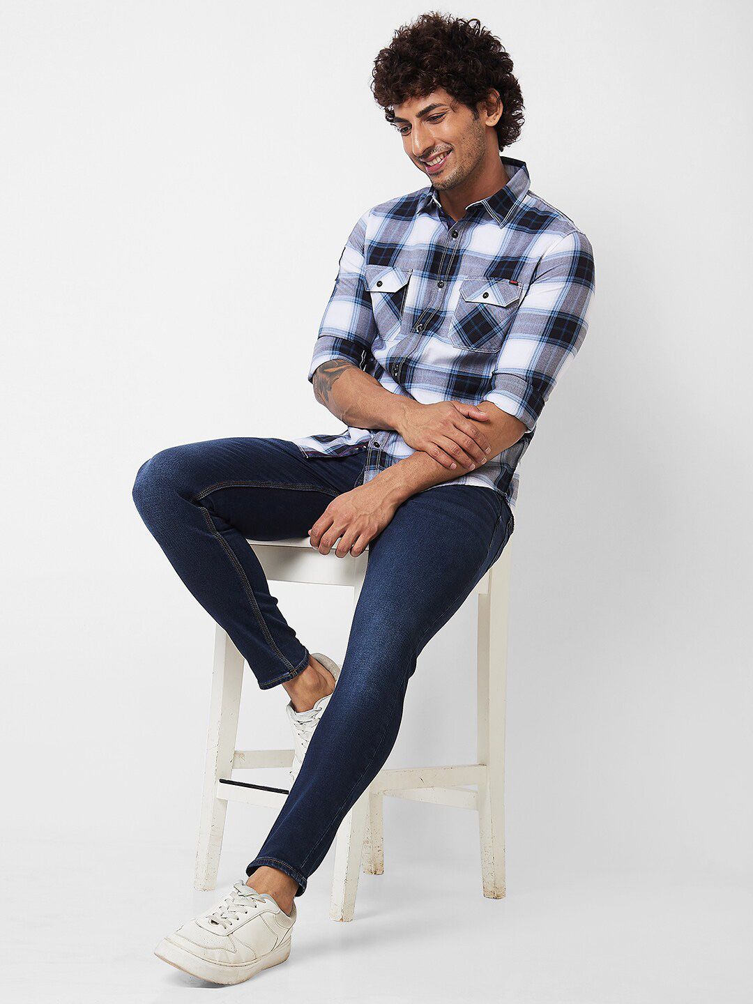 SPYKAR Long Sleeves Regular Fit Cotton Tartan Checks Opaque Checked Casual Shirt