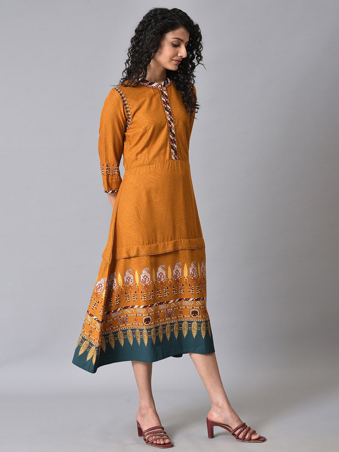 W Ethnic Motifs Printed A-Line Midi Ethnic Dress
