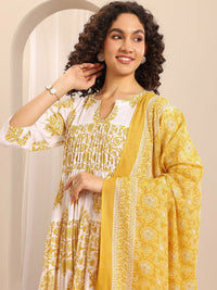 Libas Floral Printed Notch Neck Anarkali Kurta With Trousers & Dupatta