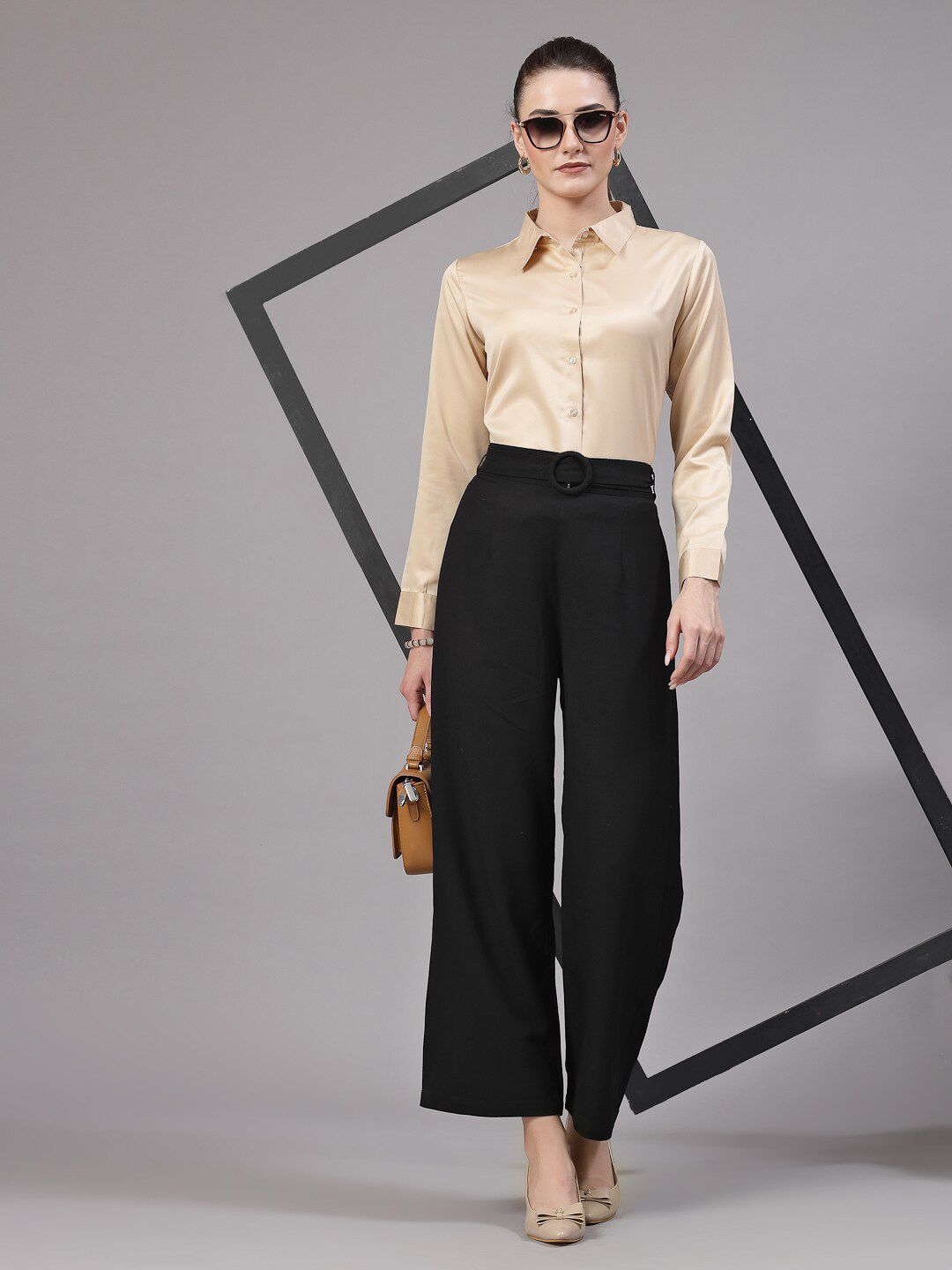 Style Quotient Champagne Smart Spread Collar Satin Formal Shirt