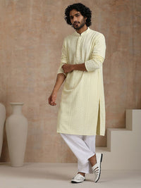 House of Chikankari Men Cream Rayon Sulam Kurta