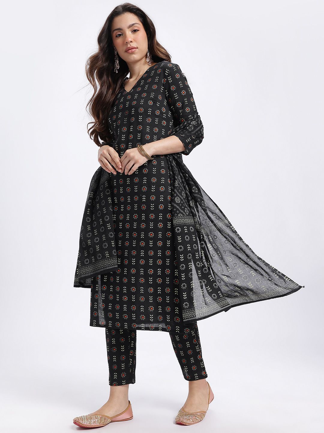 Anouk Ethnic Motifs Print Kurta with Trousers & Dupatta