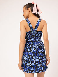 DressBerry Midnight Florals Cut-Out Smocked A-Line Mini Dress
