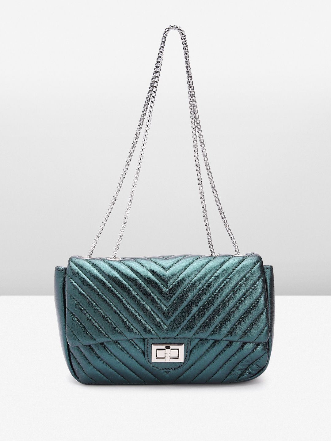 Lino Perros Textured Quilted Detail Structured Sling Bag with Sheen Effect