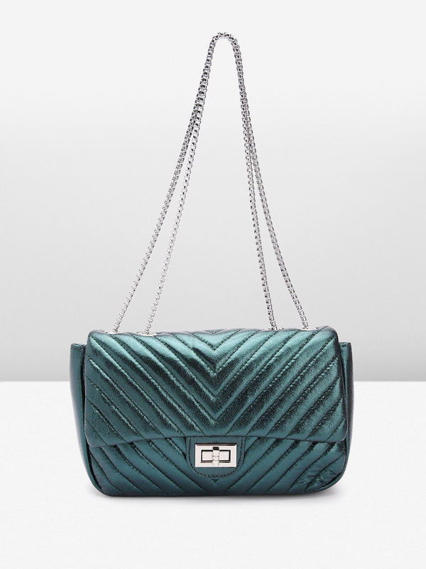 Lino Perros Textured Quilted Detail Structured Sling Bag with Sheen Effect
