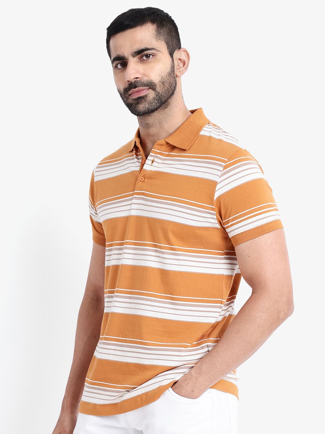 RARE RABBIT Men Rings-4 Slim Fit Solid Polo Collar Pure Cotton T-Shirt