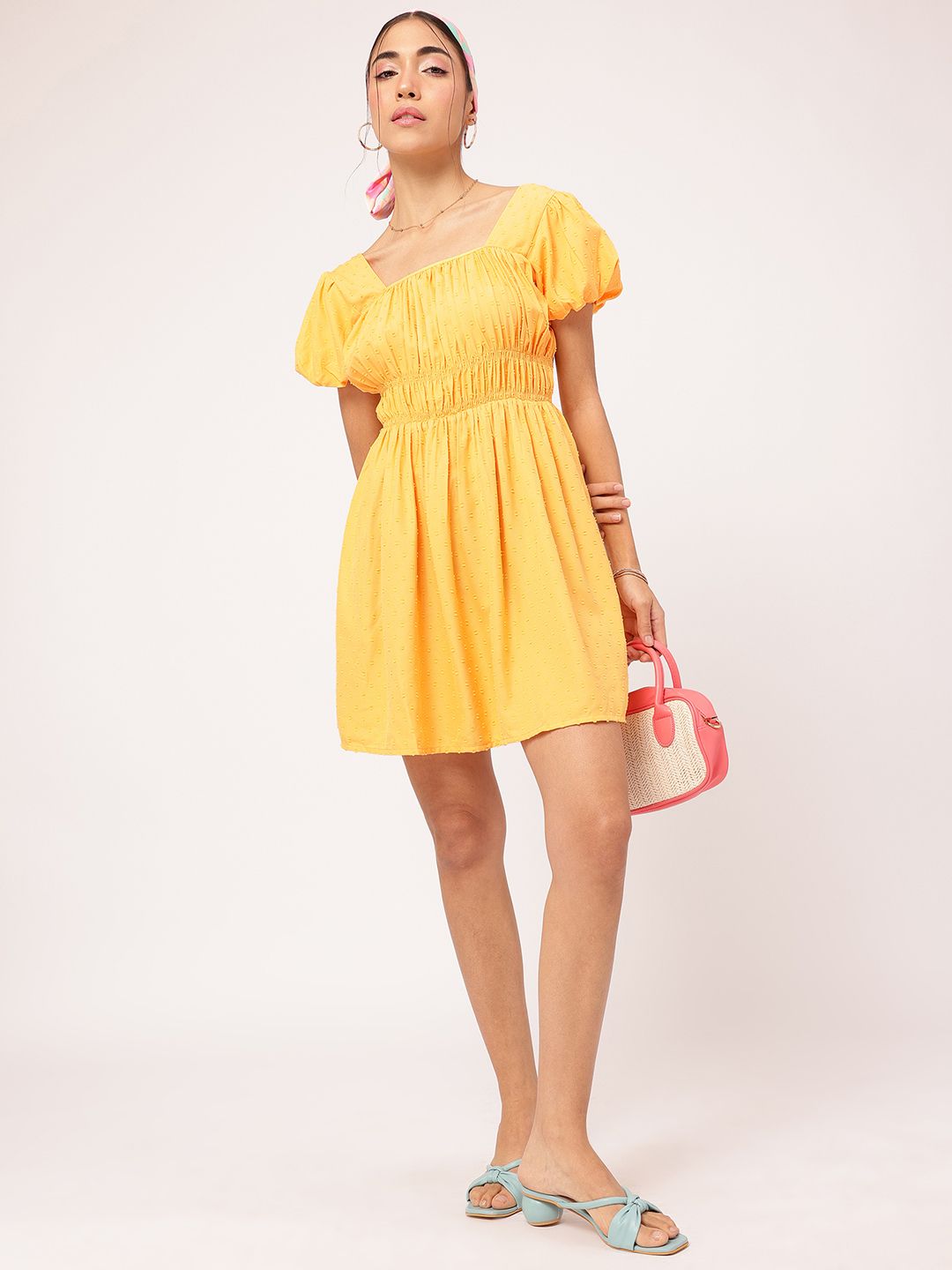DressBerry Wanderlust Wardrobe Dobby Weave Smocked A-Line Mini Dress