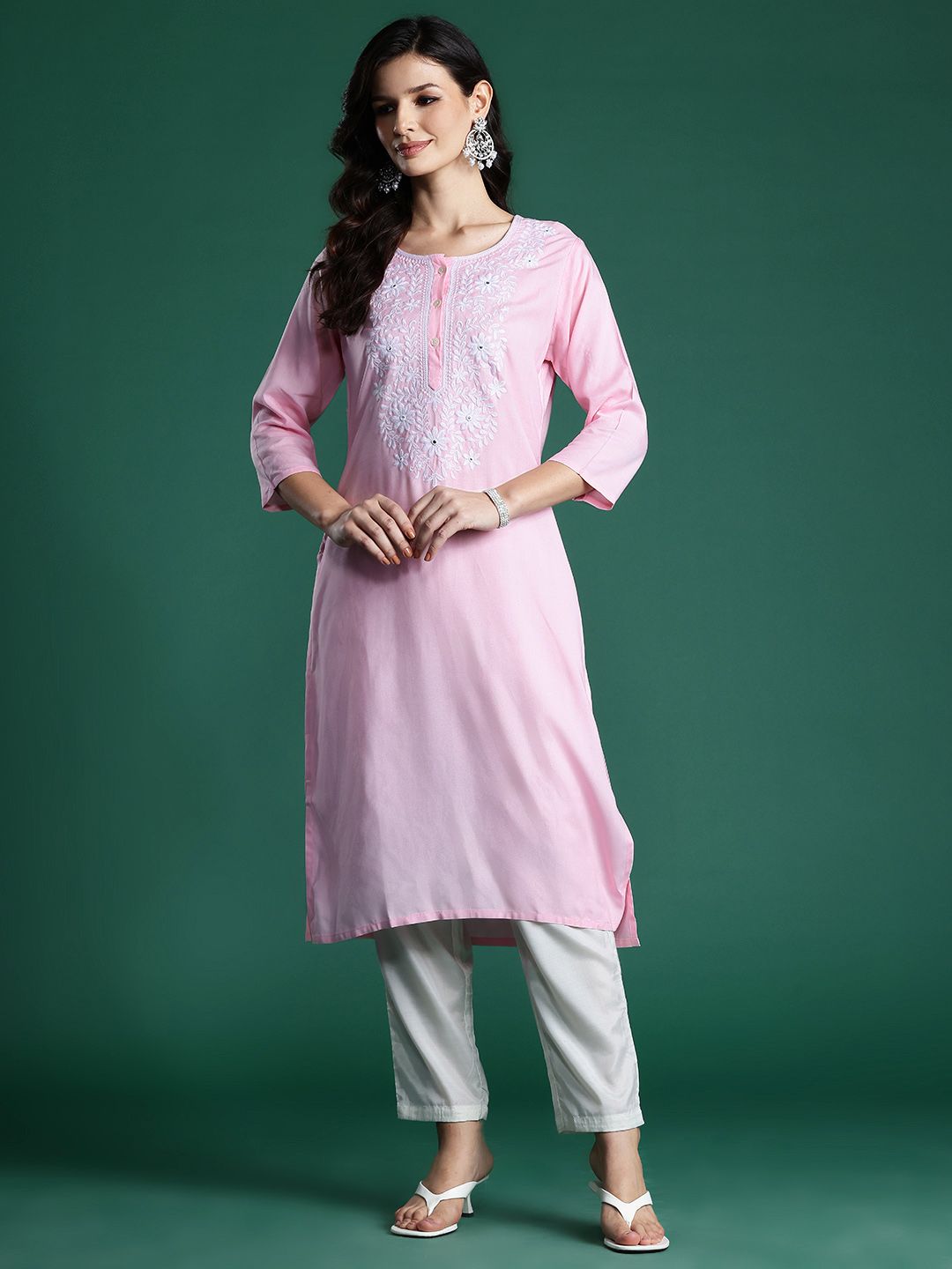 Indo Era Floral Embroidered Thread Work Kurta