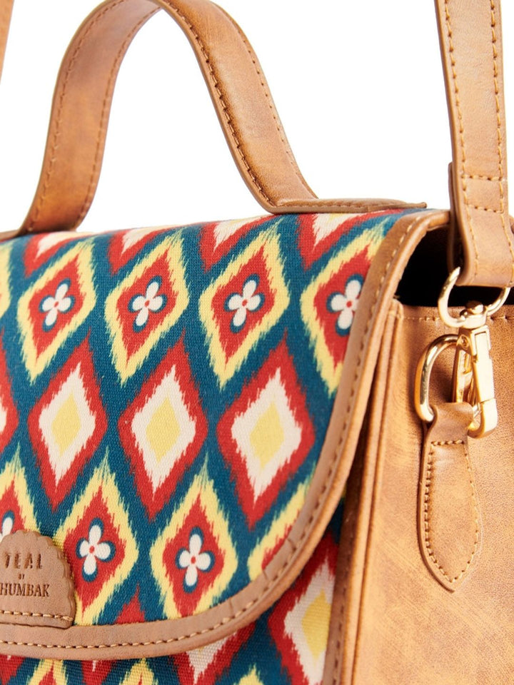 TEAL BY CHUMBAK Geometric Ikat Printed Structured Sling Bag