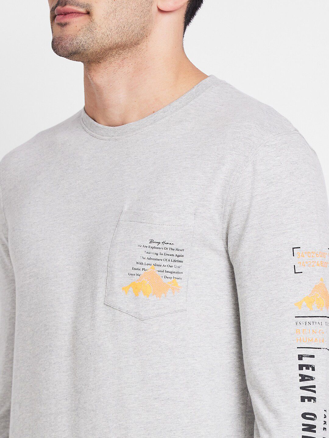 Being Human Typography Printed Round Neck Long Sleeves Pockets Regular T-shirt