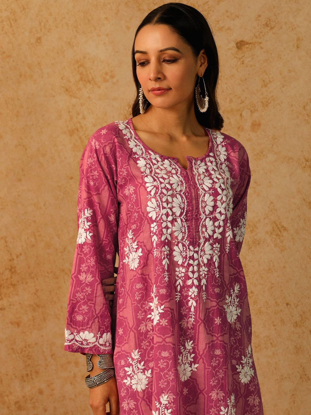 Rumah Wanita Chikankari Pink Mulmul Chikankari Sulam Kurta