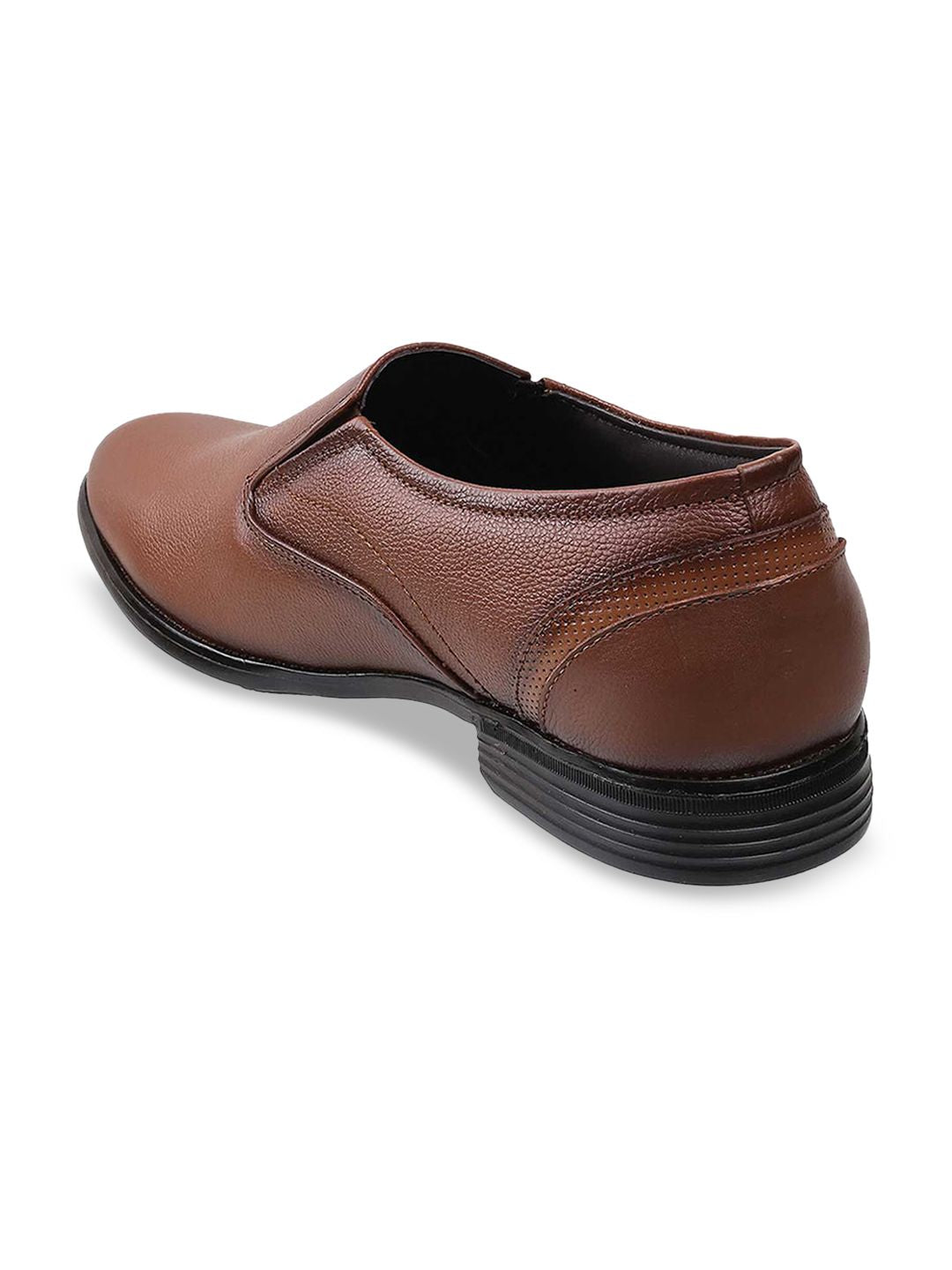 Mochi Men Tan Brown Solid Leather Formal Slip-Ons
