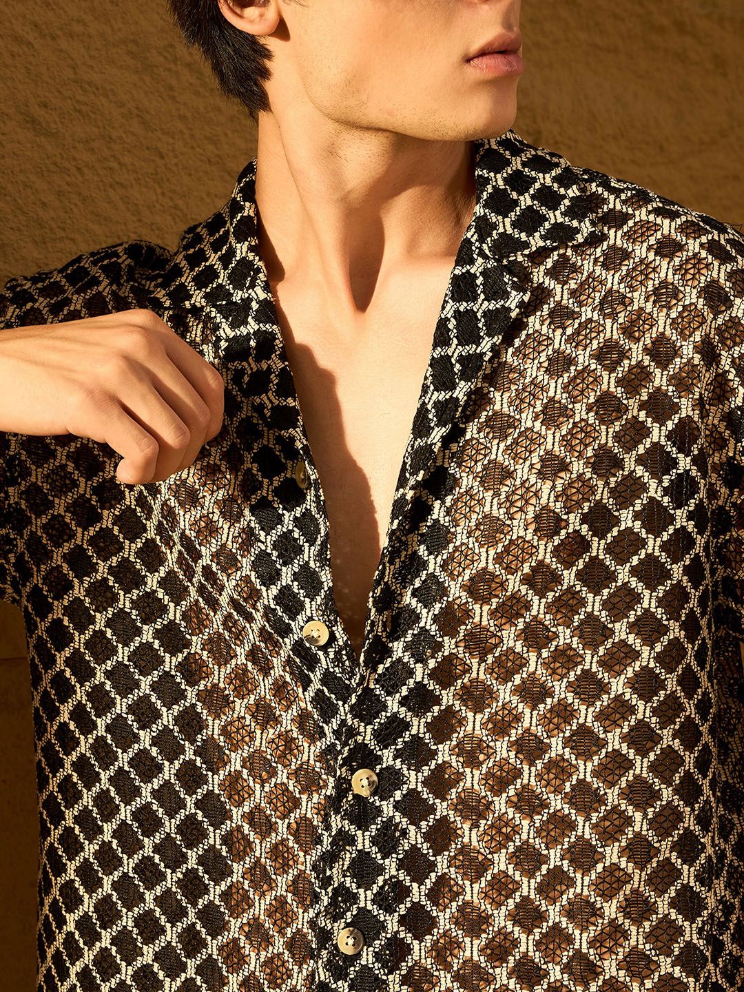DENNISON Drop Shoulder Textured Oversized Crochet Shirt