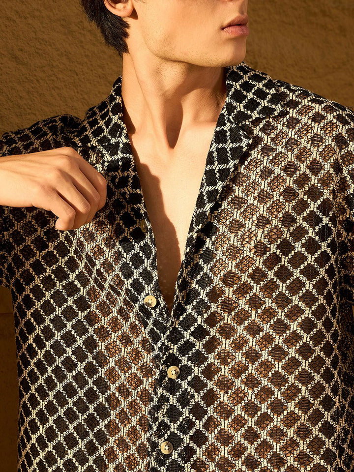 DENNISON Drop Shoulder Textured Oversized Crochet Shirt