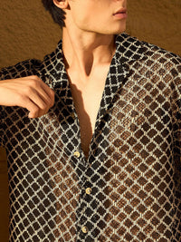 DENNISON Drop Shoulder Textured Oversized Crochet Shirt