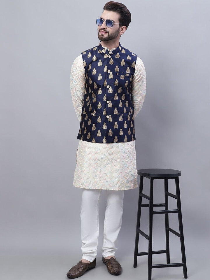 SOJANYA Kurta Kolar Mandarin Bersulam dengan Jaket Churidar & Nahru