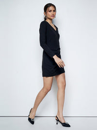 AND V-Neck Long Sleeves Wrap Dress