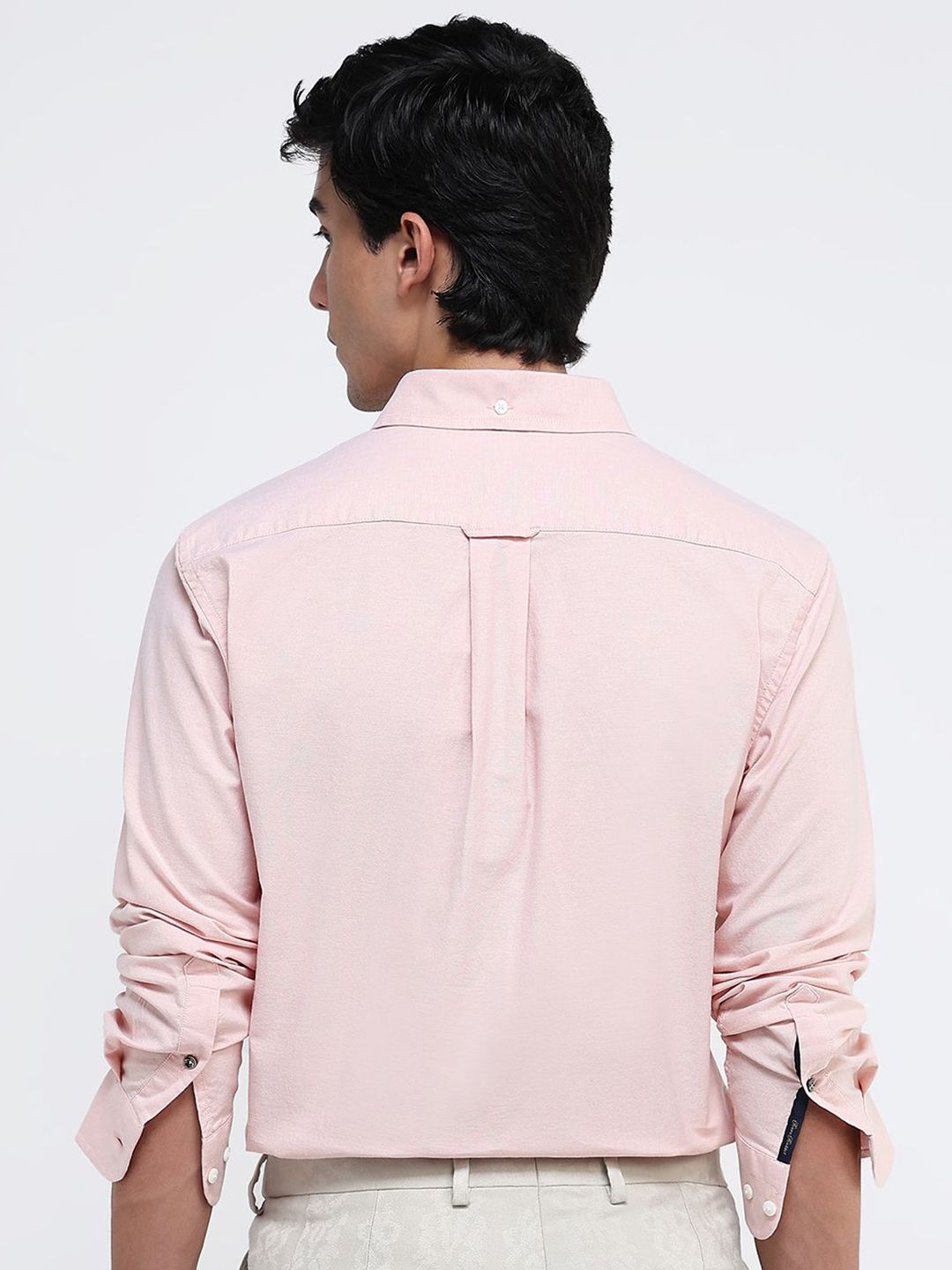 RARE RABBIT Men Comfort Button-Down Collar Solid Cotton Formal Shirt