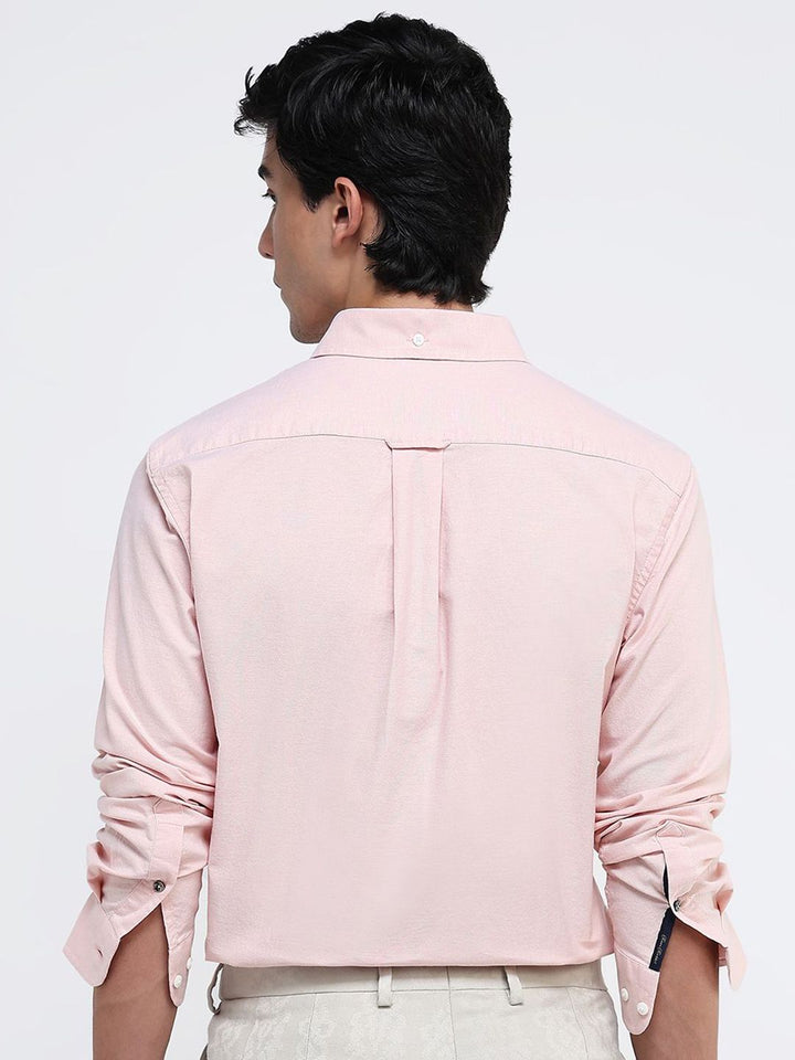 RARE RABBIT Men Comfort Button-Down Collar Solid Cotton Formal Shirt