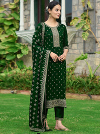 Motif etnik Kalini bersulam dengan kurta lurus dengan seluar & dupatta