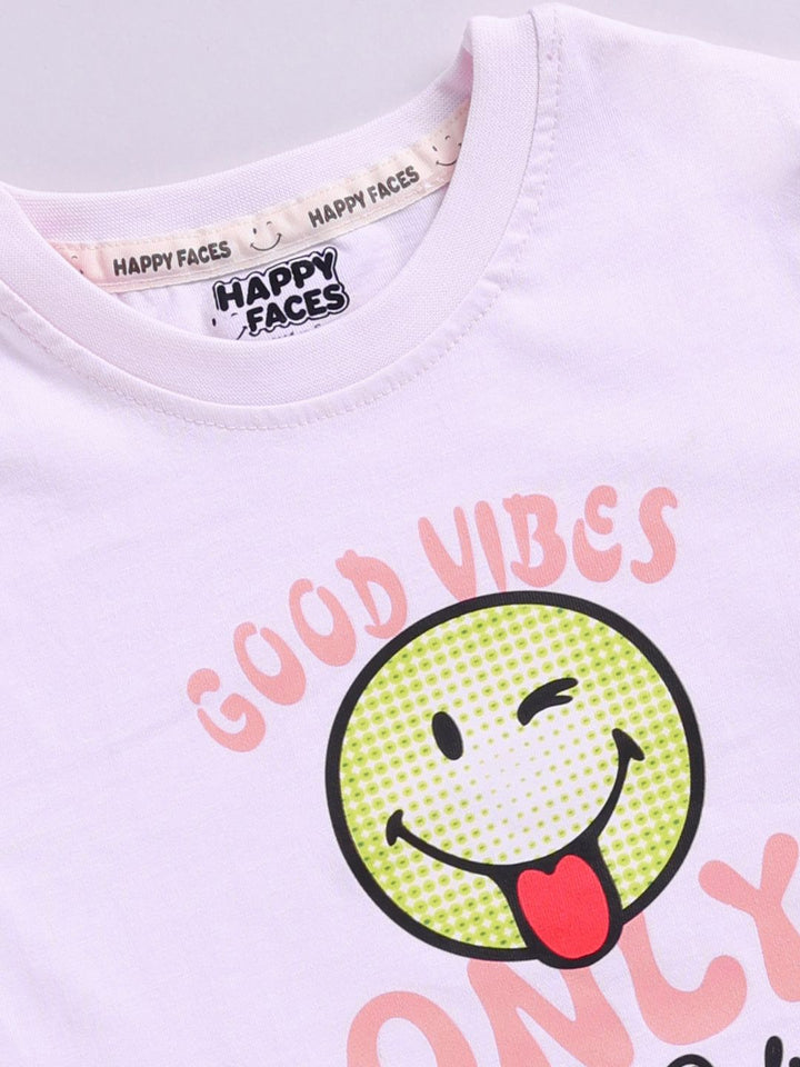 Happy Faces Girls Graphic Print Pure Cotton T-shirt