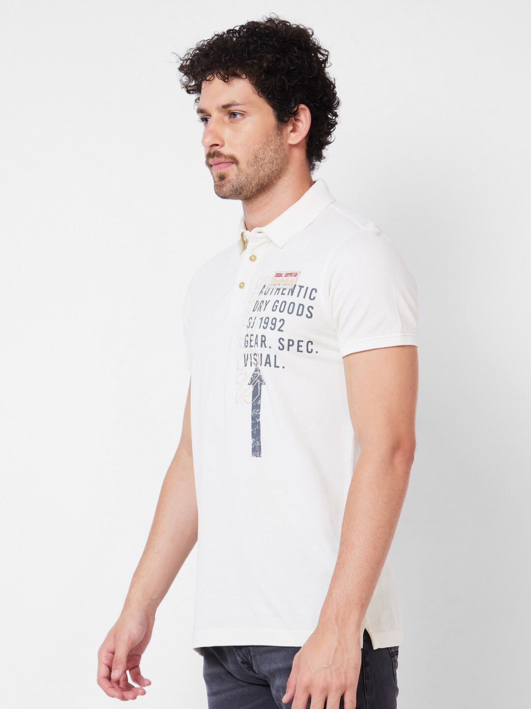 SPYKAR Typography Printed Polo Collar Cotton Slim Fit T-shirt