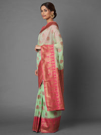 Saree mall Green & Pink Woven Design Linen Blend Saree