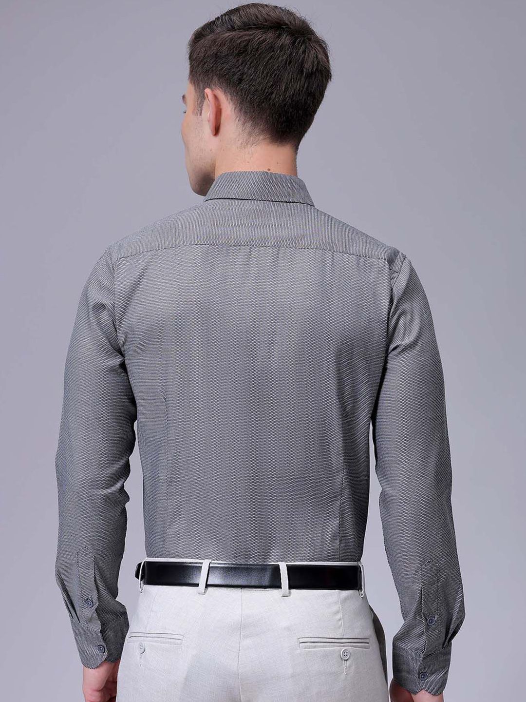 The Indian Garage Co. X Luxe Men Slim Fit Cutaway Collar Textured Formal Shirt