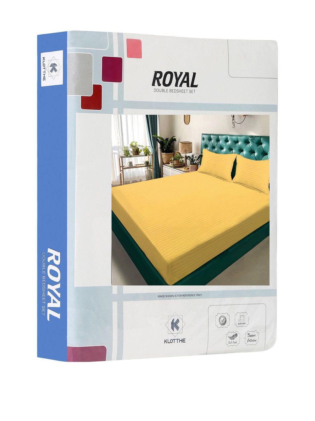KLOTTHE Yellow Striped Flat 300 TC King Double Bedsheet With 2 Pillow Covers