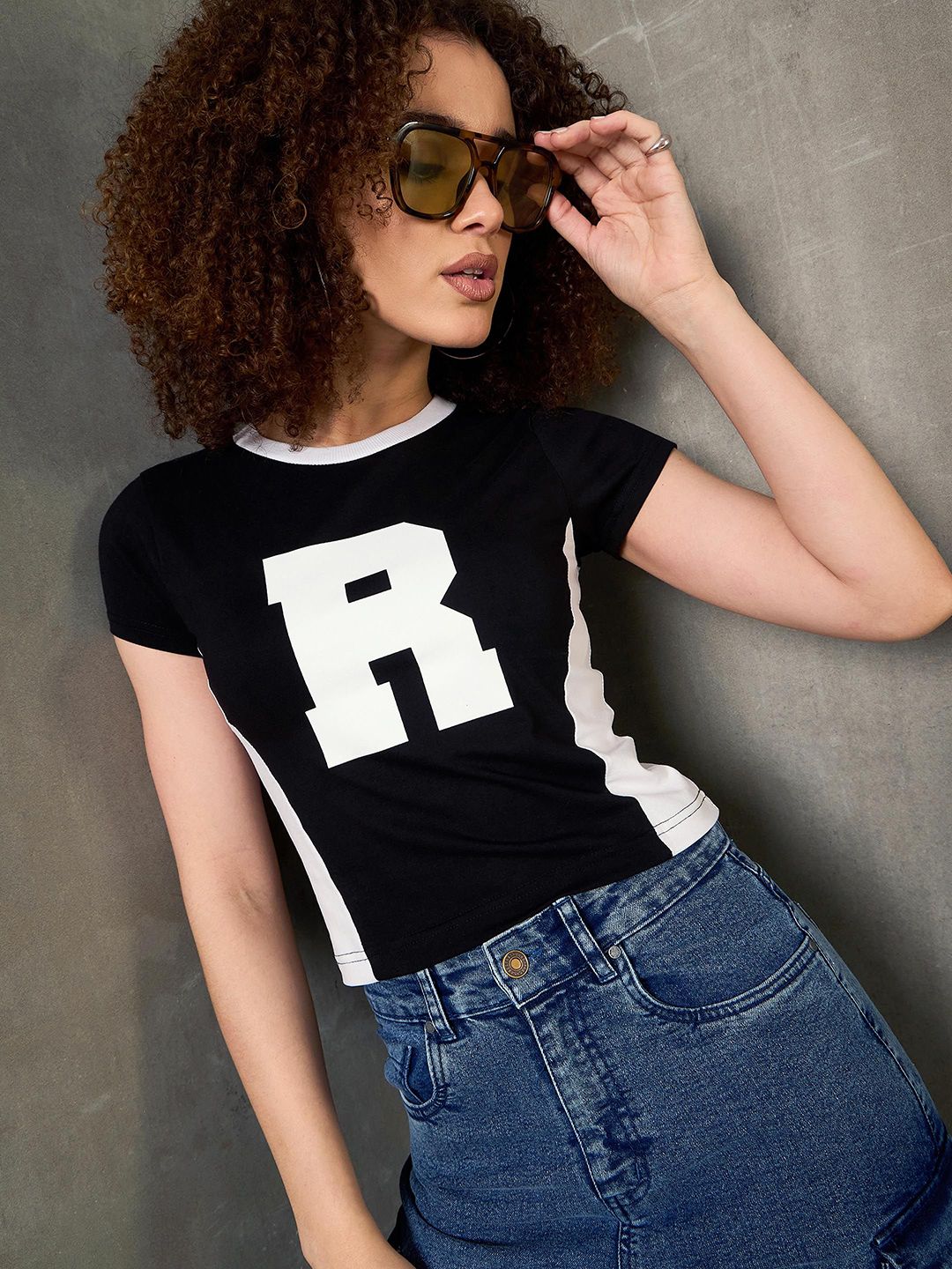 SASSAFRAS Women Typography Printed Round Neck Slim Fit T-shirt