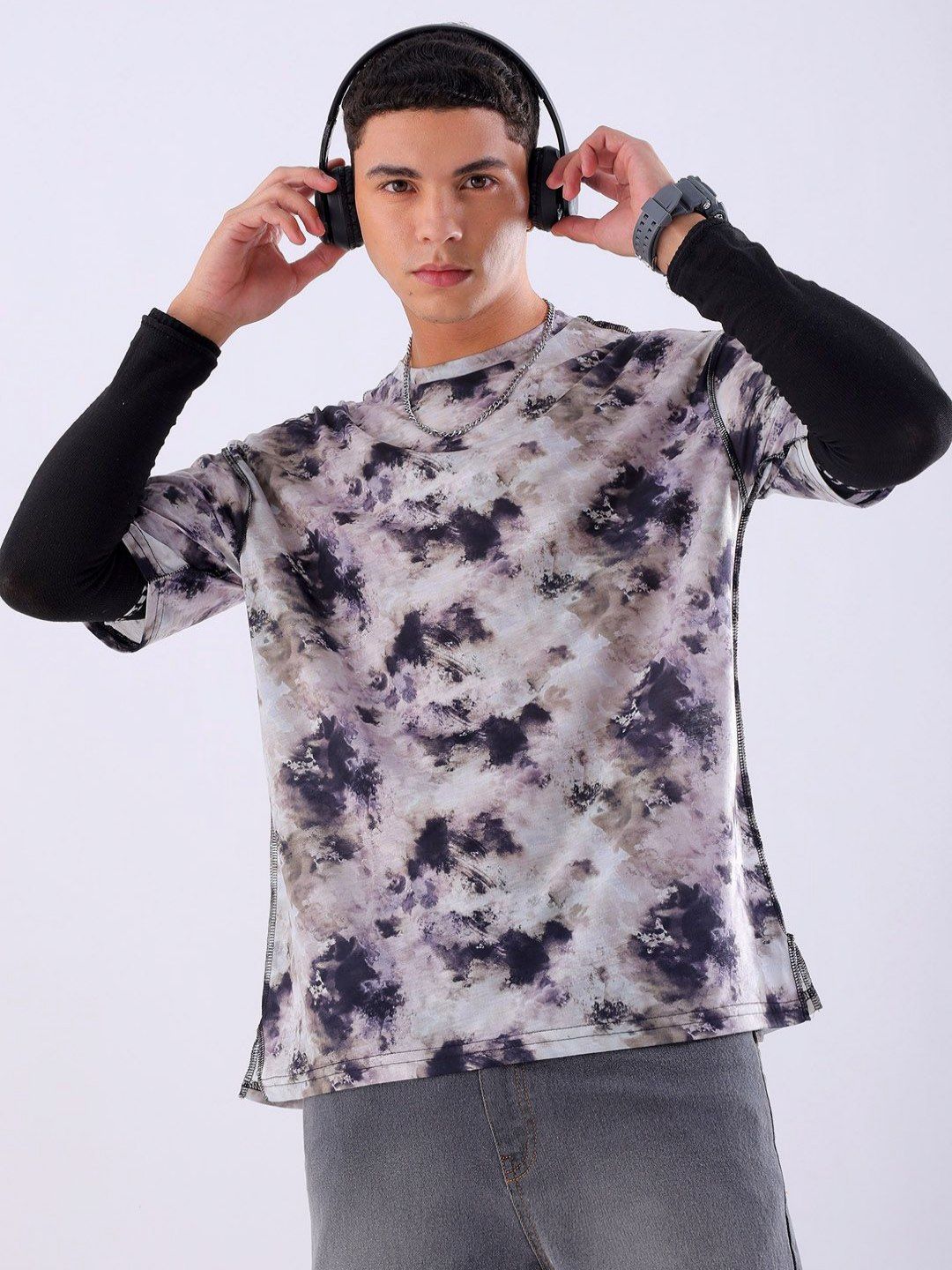 The Indian Garage Co Men Tie and Dye Round Neck Oversized T-shirt